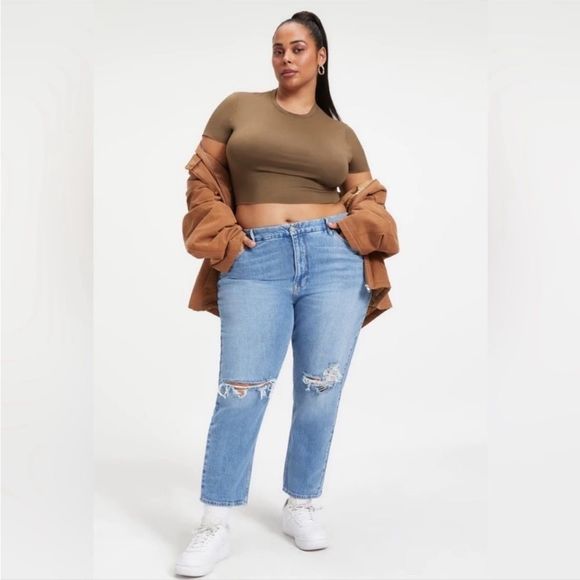 Good American Denim - Good American Light Blue Distressed Ankle Jeans